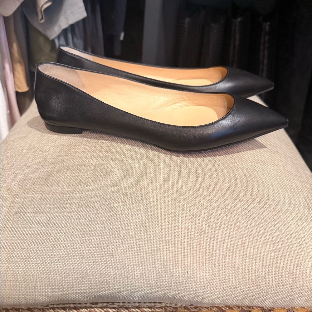 Christian Louboutin Black Pointed Toe Flats Red Sole bottom Size 39 leather - Picture 2 of 11